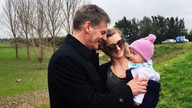 Prime Minister Bill English gets introduced to a Hawke's Bay early childhood teacher and her baby while on the campaign trail.