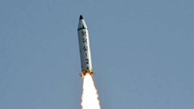 The Pukguksong-2 missile lifts off as it is test-launched at an undisclosed location in North Korea on May 22. 