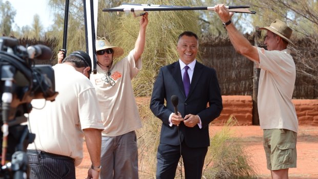 Grant at Uluru hosting the first broadcast of the National Indigenous Television channel in late 2012.