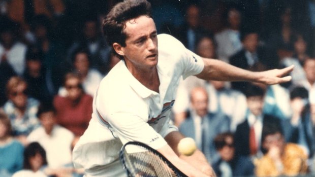 The upset: Peter Doohan playing at Wimbledon in 1987 where he beat Boris Becker to make it into the final 16. 