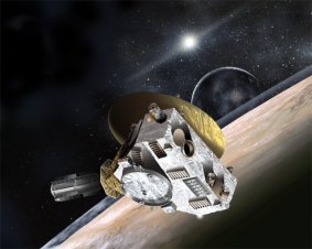 An artist's impression of the New Horizons spacecraft during its planned encounter with Pluto and its moon, Charon. 