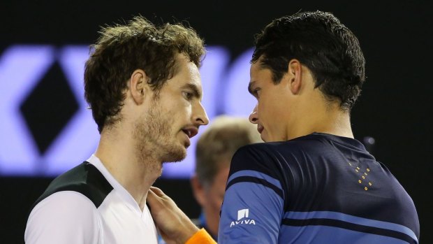 Respectful:  Murray is congratulated by Raonic after winning the semi-final battle.