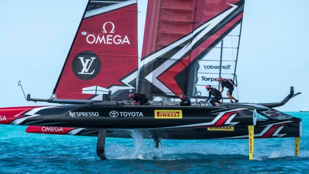 Emirates Team New Zealand competing on the Great Sound in Bermuda. (Ricardo Pinto/ACEA via AP)