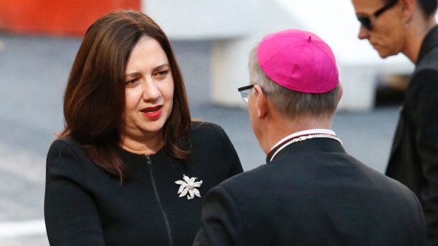 Premier Annastacia Palaszczuk outside the funeral for former MP Con Sciacca.