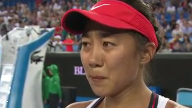 Tearing up: Zhang Shuai, after her first Grand Slam win in 15 attempts.