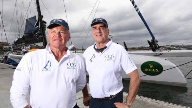 Ludde Ingvall and Sir Michael Hintze with the CQS yacht for the Sydney to Hobart race.