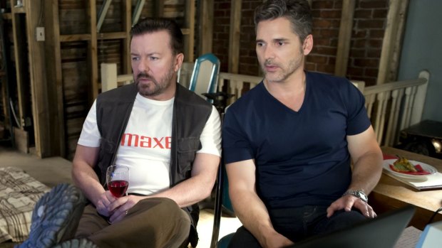 Ricky Gervais and Eric Bana star in <i>Special Correspondents</i>, on Netflix. 