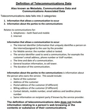 How the Attorney-General's Department defines metadata in a federal parliamentary submission.