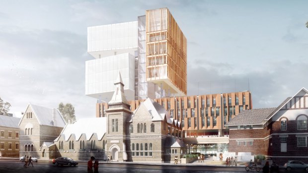 Artist impressions for a new 14-storey high school in Surry Hills.