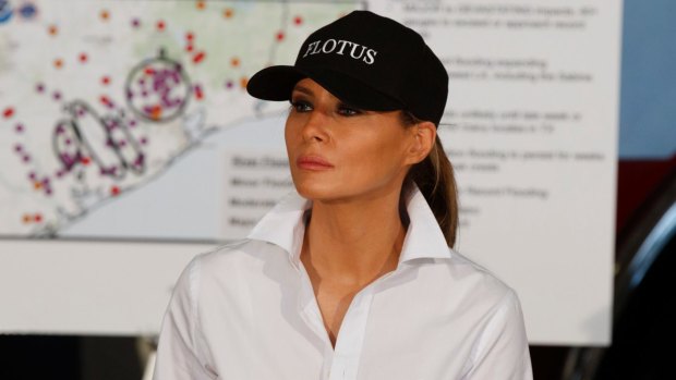 First lady Melania Trump listens during a briefing on Harvey relief efforts in Corpus Christi, Texas. 