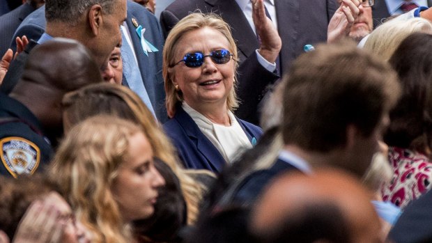 What is she hiding behind the glasses?  Hillary Clinton on September 11. 