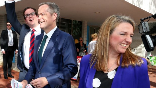 ALP candidate for Burt, Matt Keogh, Opposition Leader Bill Shorten and Senate candidate Louise Pratt.