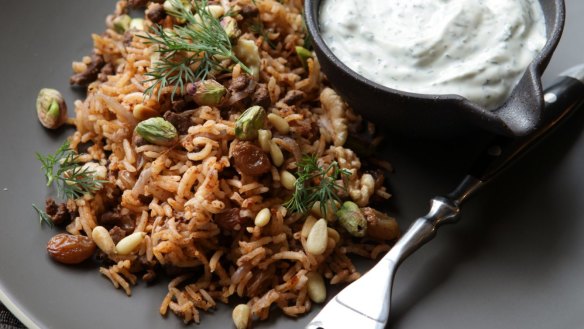 Lamb pilaf with dill yoghurt.