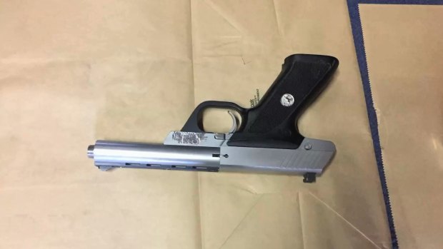  Confiscated: A .22 calibre pistol police seized from inside the North Wollongong warehouse.