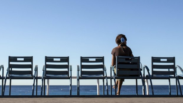 A moment of reflection after the Promenade des Anglais re-opened on Saturday.