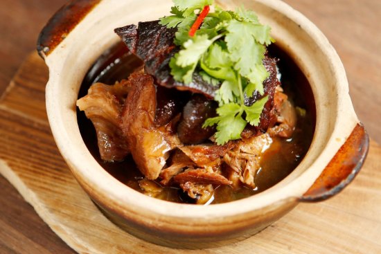 The pork hock in a clay pot is made from scratch. 