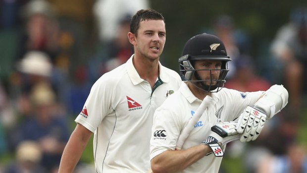 Cool customer: the usually unflappable Josh Hazlewood made his feelings known on the field.