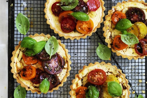 Neil Perry's goat's curd tartlets with heirloom tomato salad.