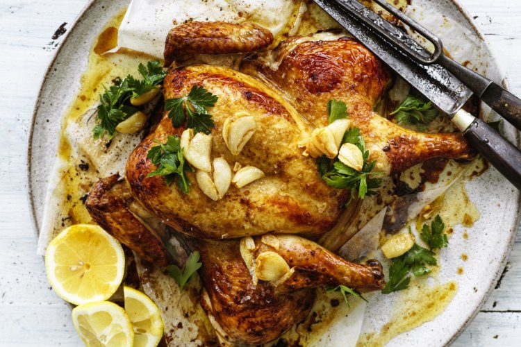 Adam Liaw's garlic butter roast chicken