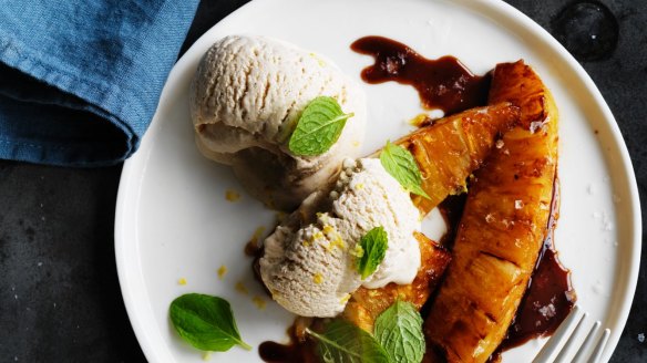 Caramelised pineapple with easy frozen yoghurt.