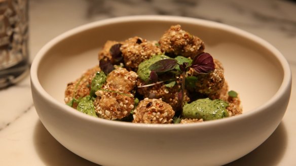 Battered sweetbreads rolled in popcorn salt.