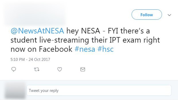 A teacher appeared to have brought the incident to NESA's attention on social media shortly after the exam finished with this Twitter post.