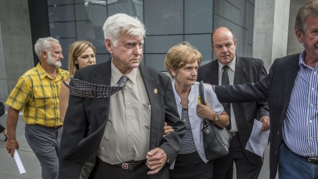 Geoff and Priscilla Dickie, the parents of Alison Baden-Clay, leave Brisbane Supreme Court after the verdict of Gerard Baden-Clay's appeal against his murder conviction on December 8.