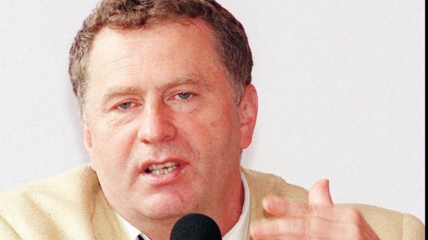 Agressive: Ultranationalist Russian presidential candidate Vladimir Zhirinovsky gestures at a press conference in 1996. 