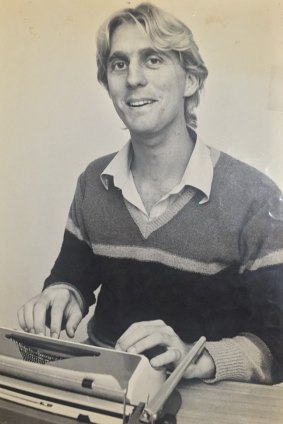 Michael Cockerill, the young journalist at his typewriter.