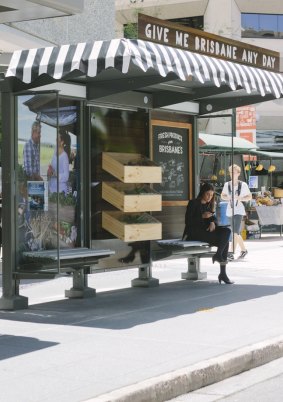 This market-stall-themed bus shelter is near Post Office Square on Queen St as part of a new advertising campaign.