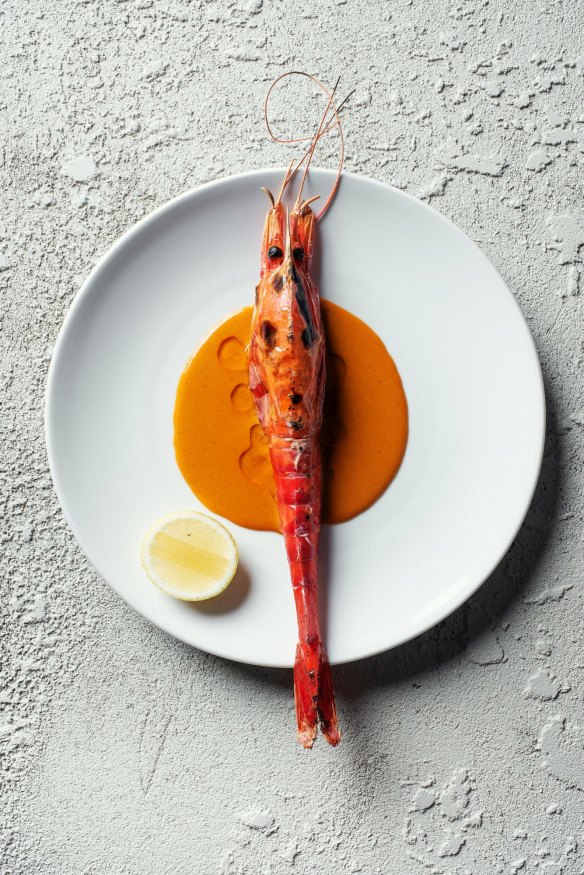 A scarlet prawn served at Ester restaurant in Sydney.