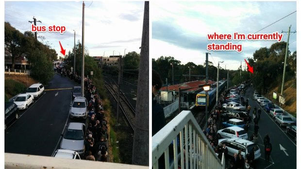 The long wait for a bus at the Greensborough station after the accident earlier today.