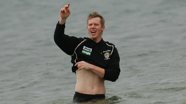 Jack Riewoldt takes a dip at a Richmond recovery session.