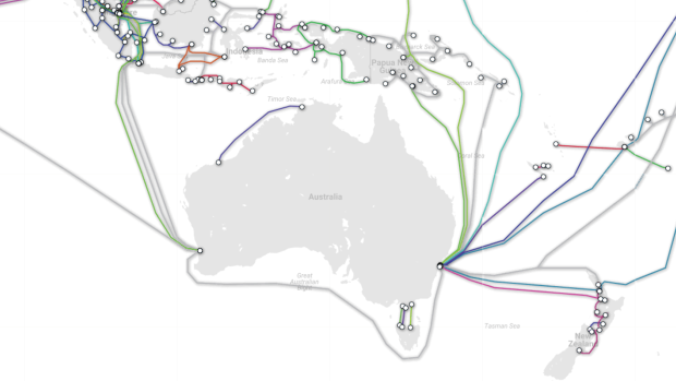 A map of submarine cables connected to the Australian mainland.