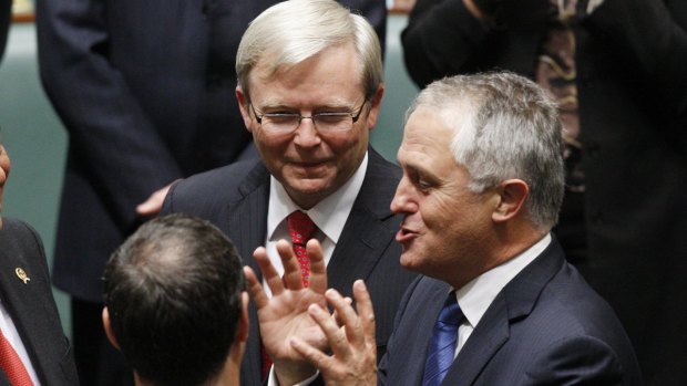 Malcolm Turnbull with then prime minister Kevin Rudd in March 2010.
