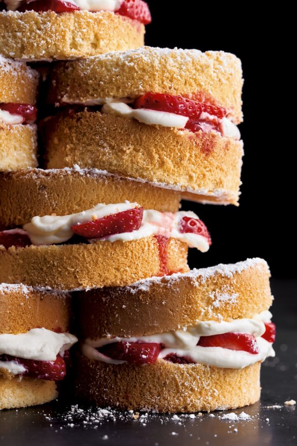 Stacks on: Victoria sponges sandwiched with strawberries and white chocolate cream.