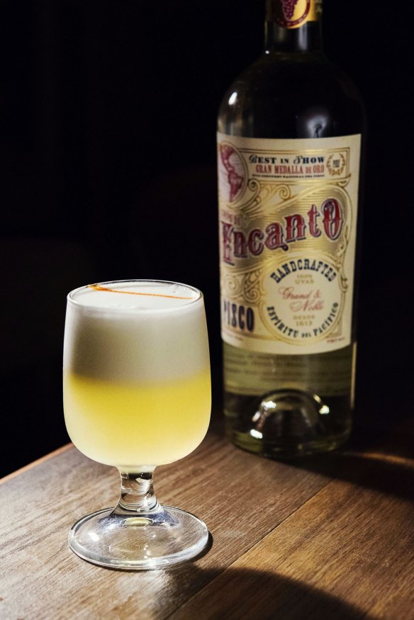 The mighty pisco sour, which is served with two kinds of Encanto pisco here.