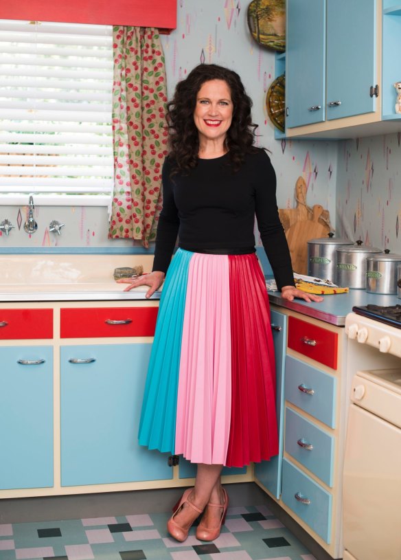 Annabel Crabb in the 1950s set of new TV series Back In Time For Dinner.
