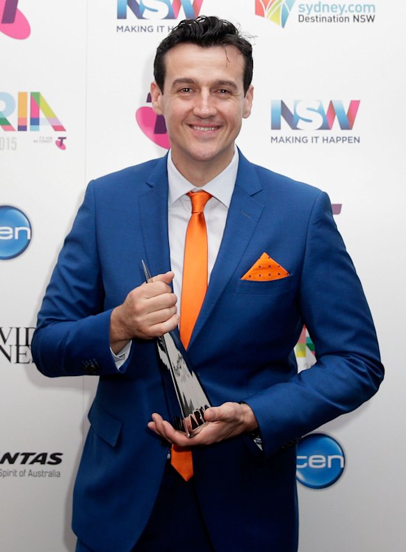 Sam Moran with his ARIA for Best Children's Album.
