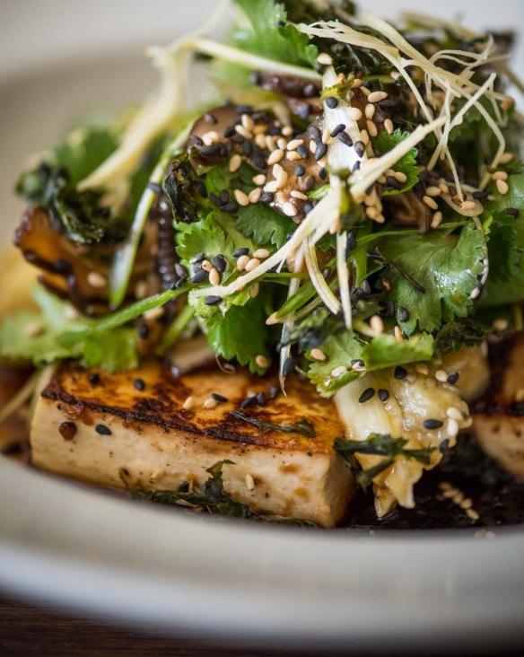 Tofu with smoked eggplant and shiitake.