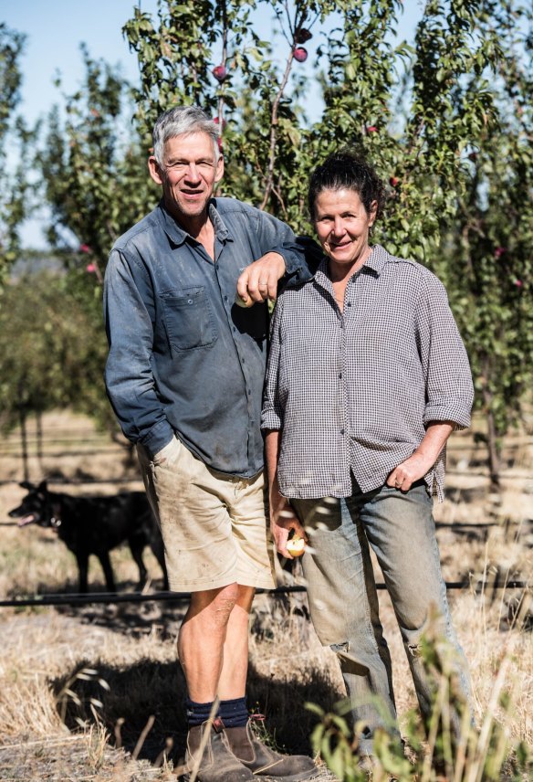 Apple growers Hugh and Katie Finlay from Mount Alexander Fruit Garden in Harcourt, central Victoria.