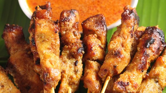 Malaysian chicken satay with delicious peanut sauce; one of famous local dishes. Satay for Morsels April 13