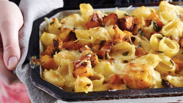 Pasta bake with pumpkin, fontina and sage.