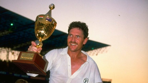 World champions: Australia captain Allan Border with the 1987 World Cup. The players will receive medals honouring that achievement at the SCG later this month.