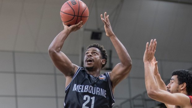 Mebourne's Casper Ware sails to the basket in the NBL Blitz game against Perth Wildcats.