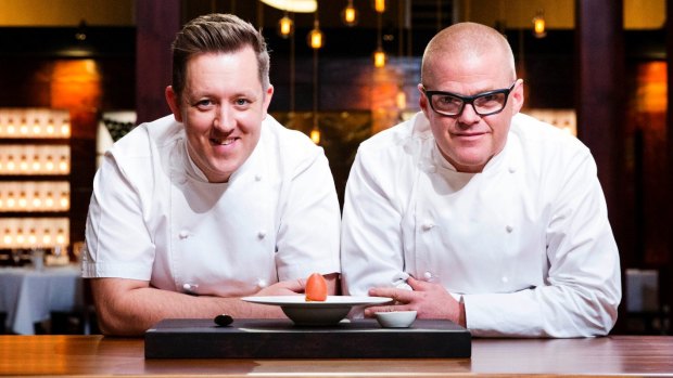 Heston Blumenthal (right) and executive chef Ashley Palmer-Watts with their 91-step dessert 'Verjus in Egg'.