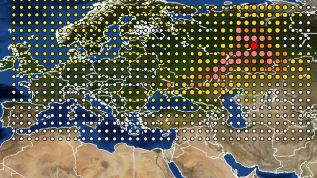 A INRS map of the detection of Ruthenium 106 in France and Europe released on Friday.