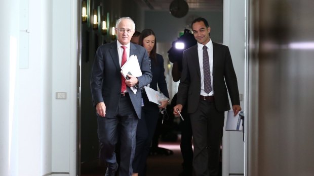 Prime Minister Malcolm Turnbull with media adviser John Garnaut.