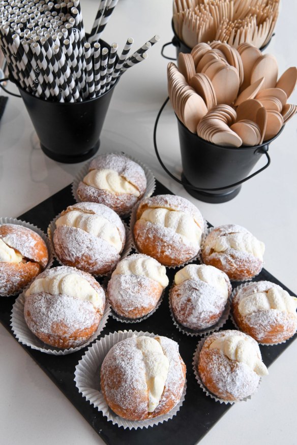 Jam and custard filled doughnuts.