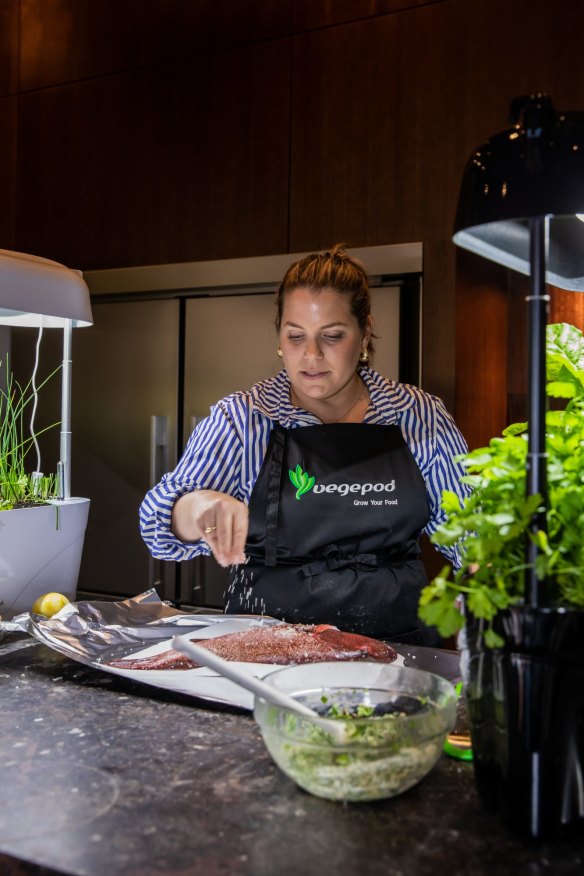 Danielle Alvarez typically pairs fish with soft, green herbs.